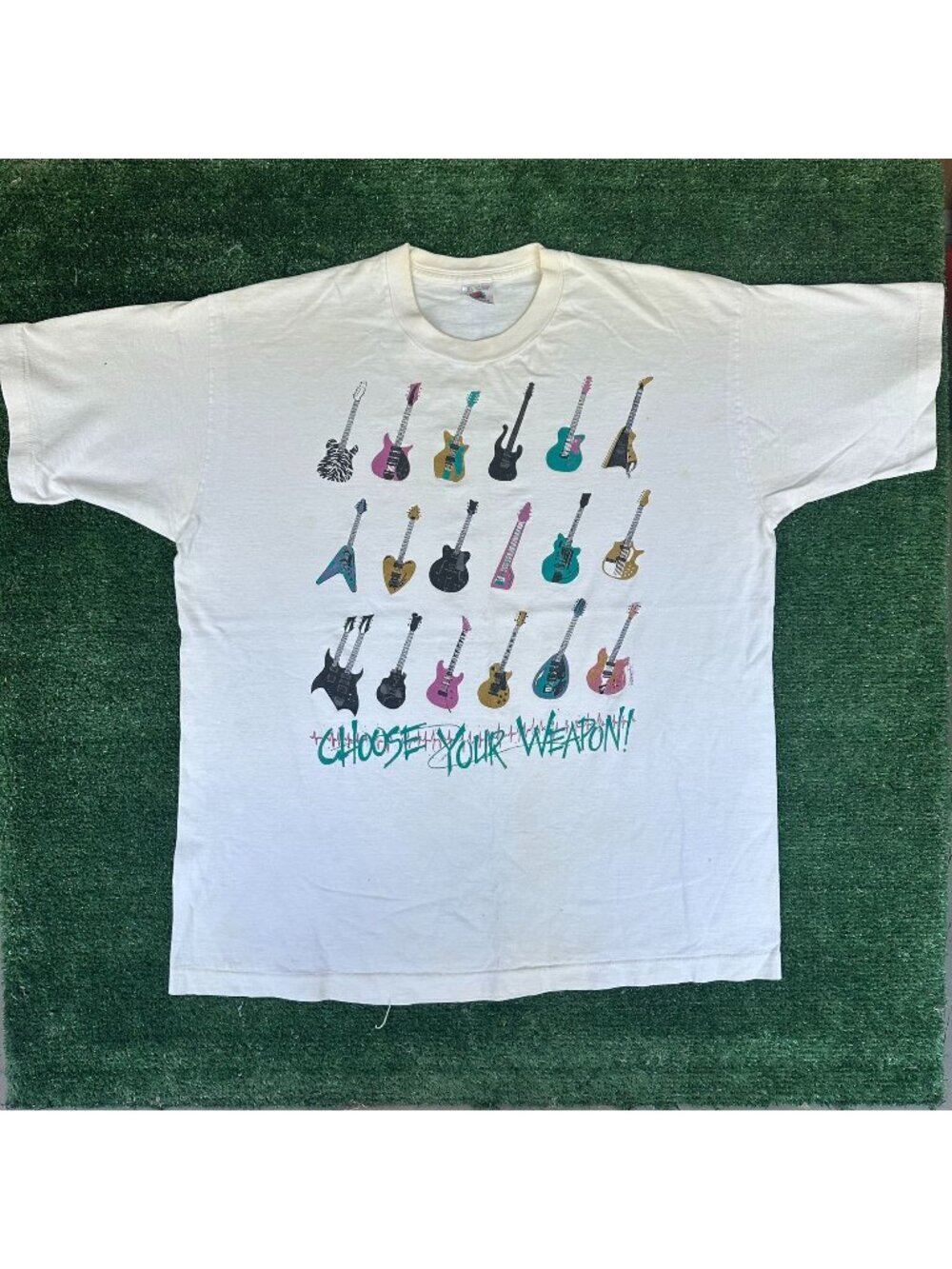 Vintage 90s Electric Guitar T-Shirt White XL Single Stitch Punk Grunge Rock Band
